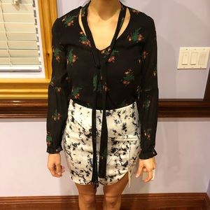 Zara premium floral top with tie at neck